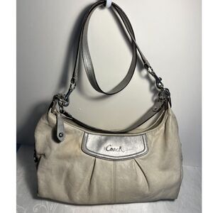 Coach Ashley Hobo Leather Satchel Handbag #H1221-F19761 Bag Ivory Silver Purse